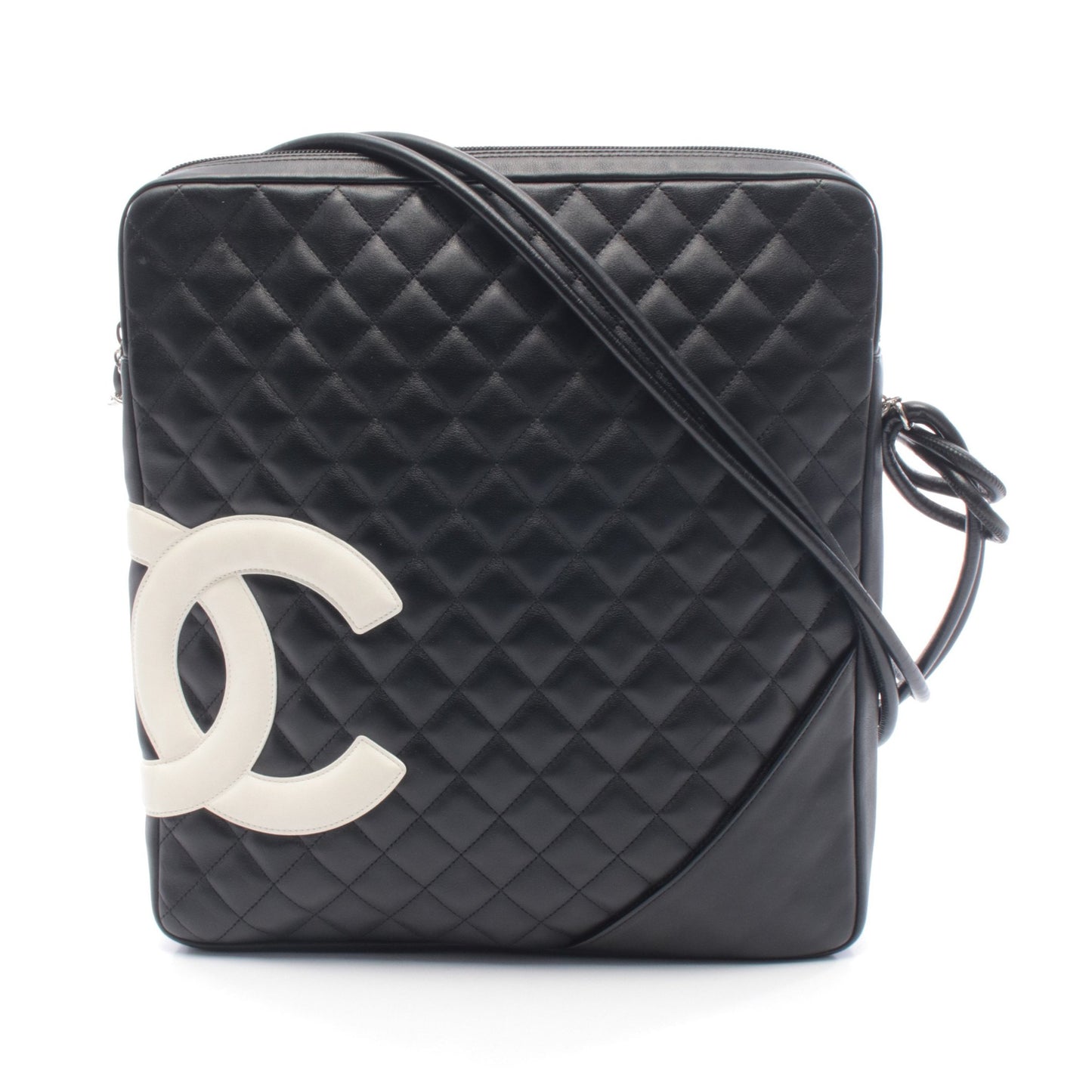 カンボンライン ラージポシェット ショルダーバッグ レザー ブラック ホワイト シルバー金具 シャネル バッグ CHANEL