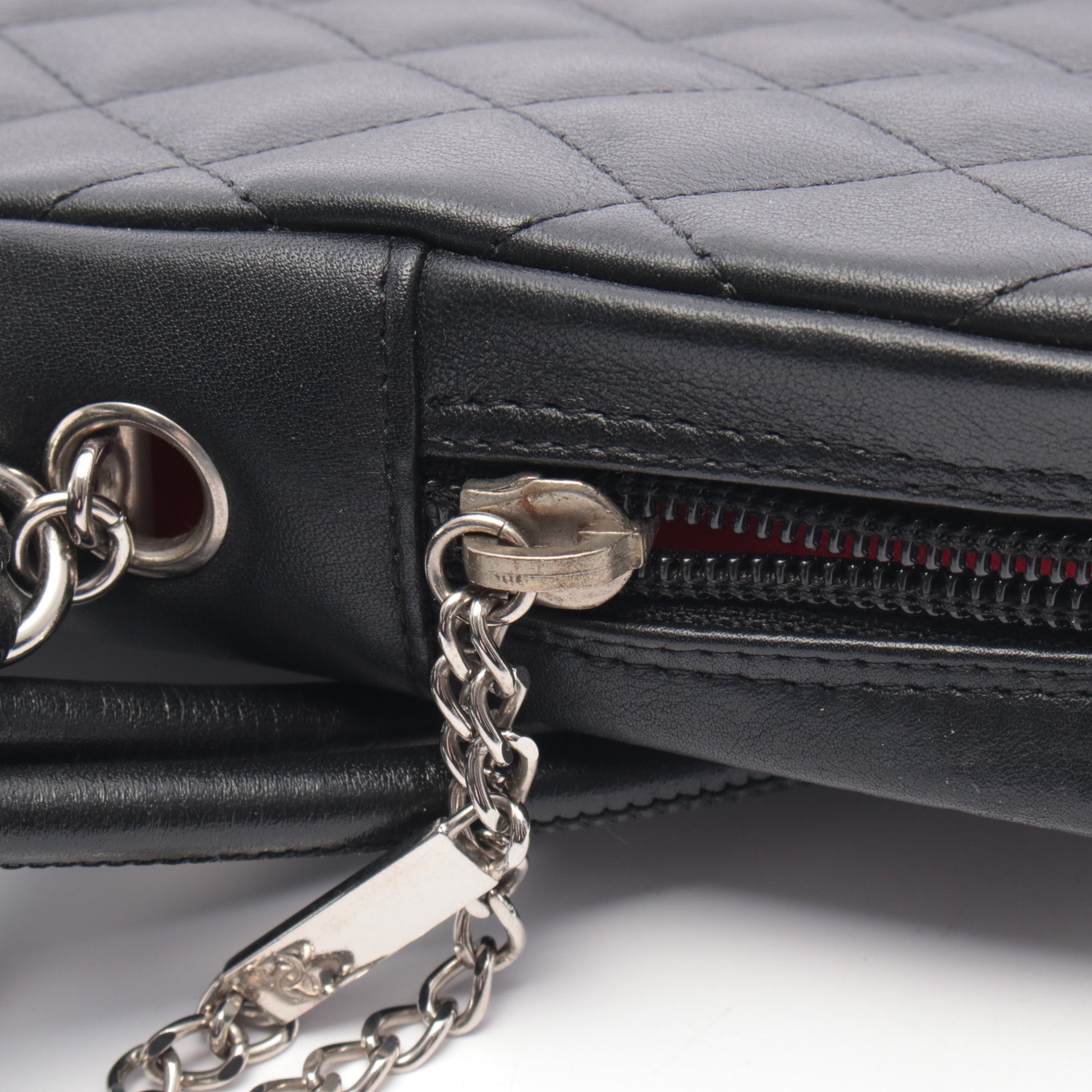 カンボンライン ラージポシェット ショルダーバッグ レザー ブラック ホワイト シルバー金具 シャネル バッグ CHANEL