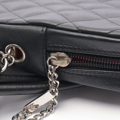 カンボンライン ラージポシェット ショルダーバッグ レザー ブラック ホワイト シルバー金具 シャネル バッグ CHANEL