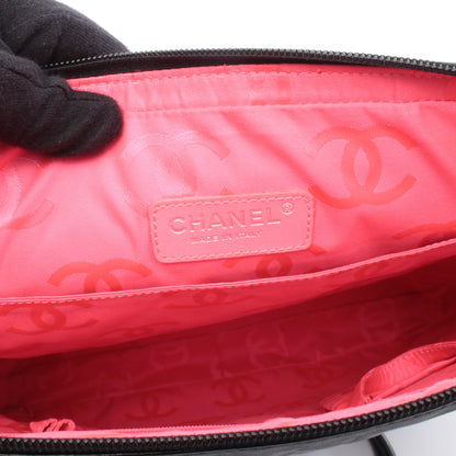 カンボンライン ラージポシェット ショルダーバッグ レザー ブラック ホワイト シルバー金具 シャネル バッグ CHANEL
