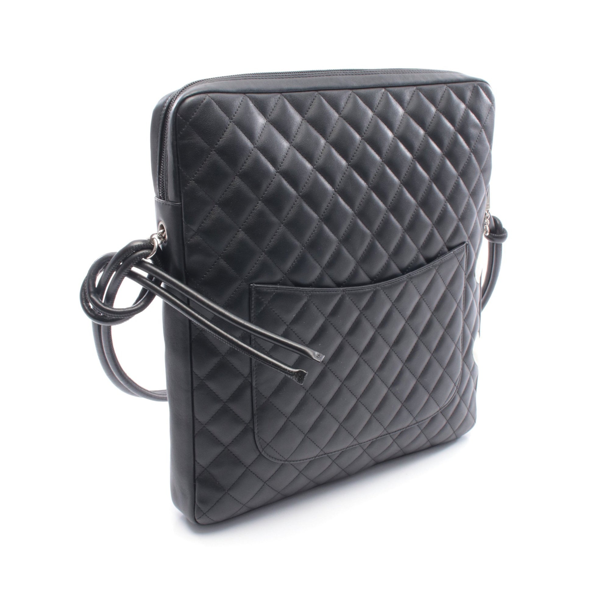 カンボンライン ラージポシェット ショルダーバッグ レザー ブラック ホワイト シルバー金具 シャネル バッグ CHANEL