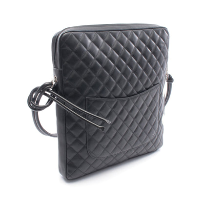 カンボンライン ラージポシェット ショルダーバッグ レザー ブラック ホワイト シルバー金具 シャネル バッグ CHANEL