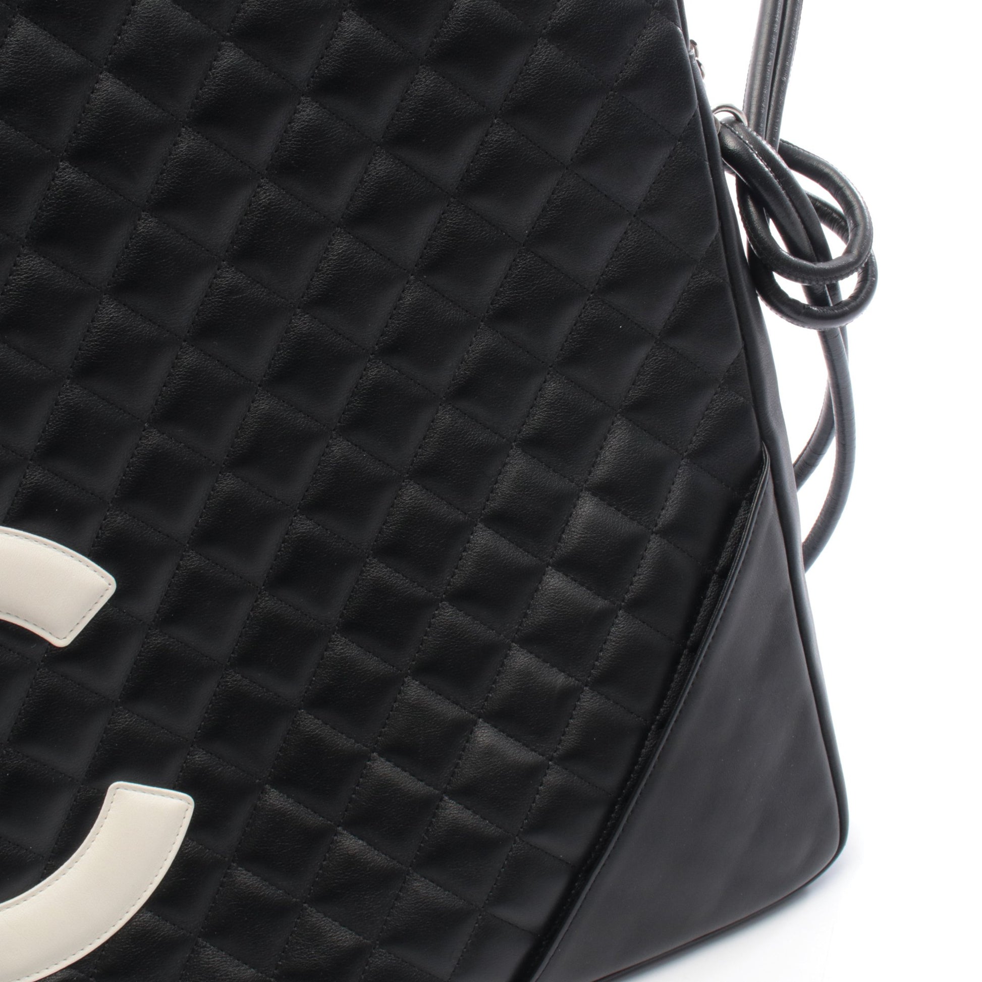 カンボンライン ラージポシェット ショルダーバッグ レザー ブラック ホワイト シルバー金具 シャネル バッグ CHANEL
