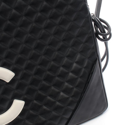 カンボンライン ラージポシェット ショルダーバッグ レザー ブラック ホワイト シルバー金具 シャネル バッグ CHANEL