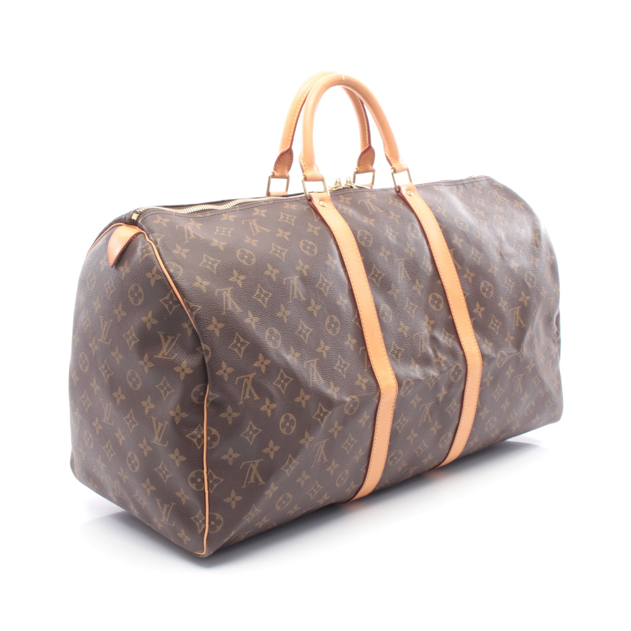 キーポル55 モノグラム ボストンバッグ PVC レザー ブラウン ルイ