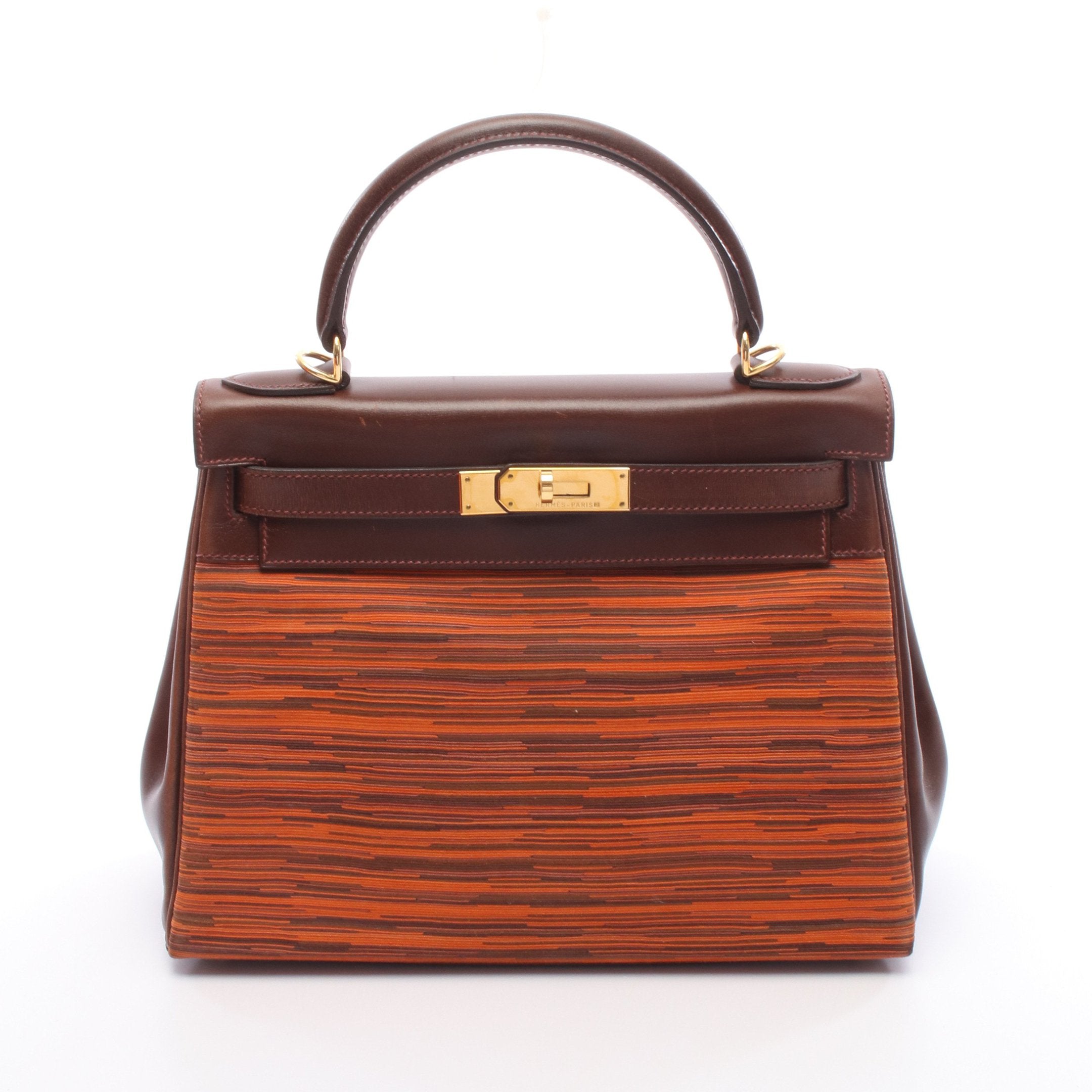 ケリー28 ハンドバッグ ヴィブラート ボックスカーフ オレンジ