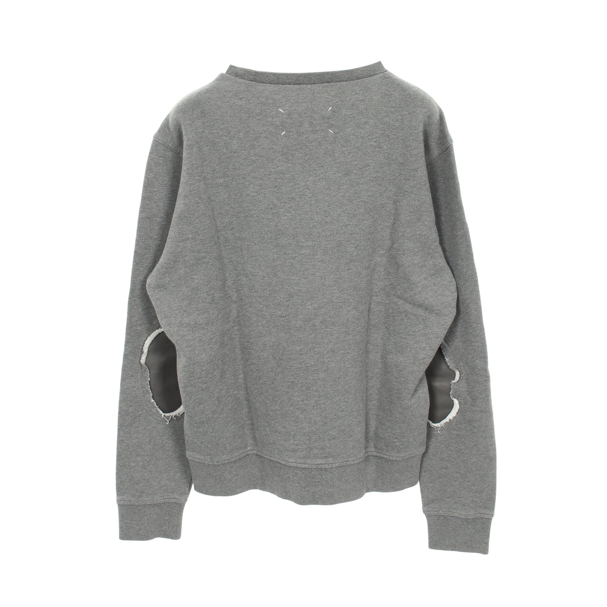 レザーエルボーパッチ スウェットシャツ クルーネック コットン グレー メゾンマルジェラ14 トップス Maison Margiela 14