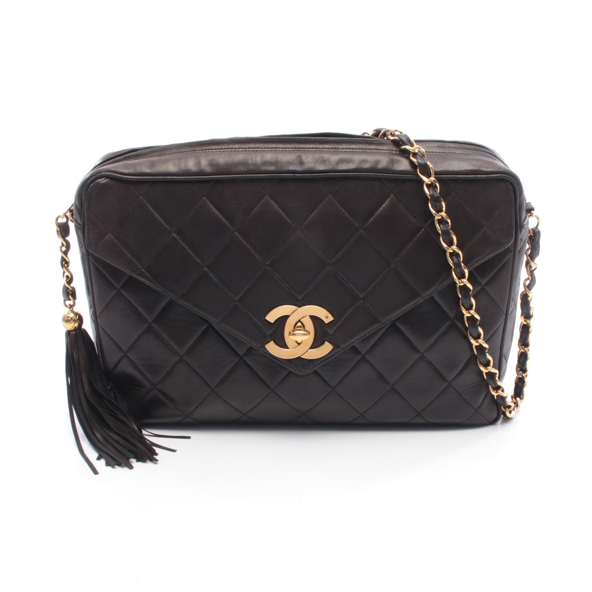 マトラッセ チェーンショルダーバッグ ラムスキン ブラック ゴールド金具 タッセル シャネル バッグ CHANEL