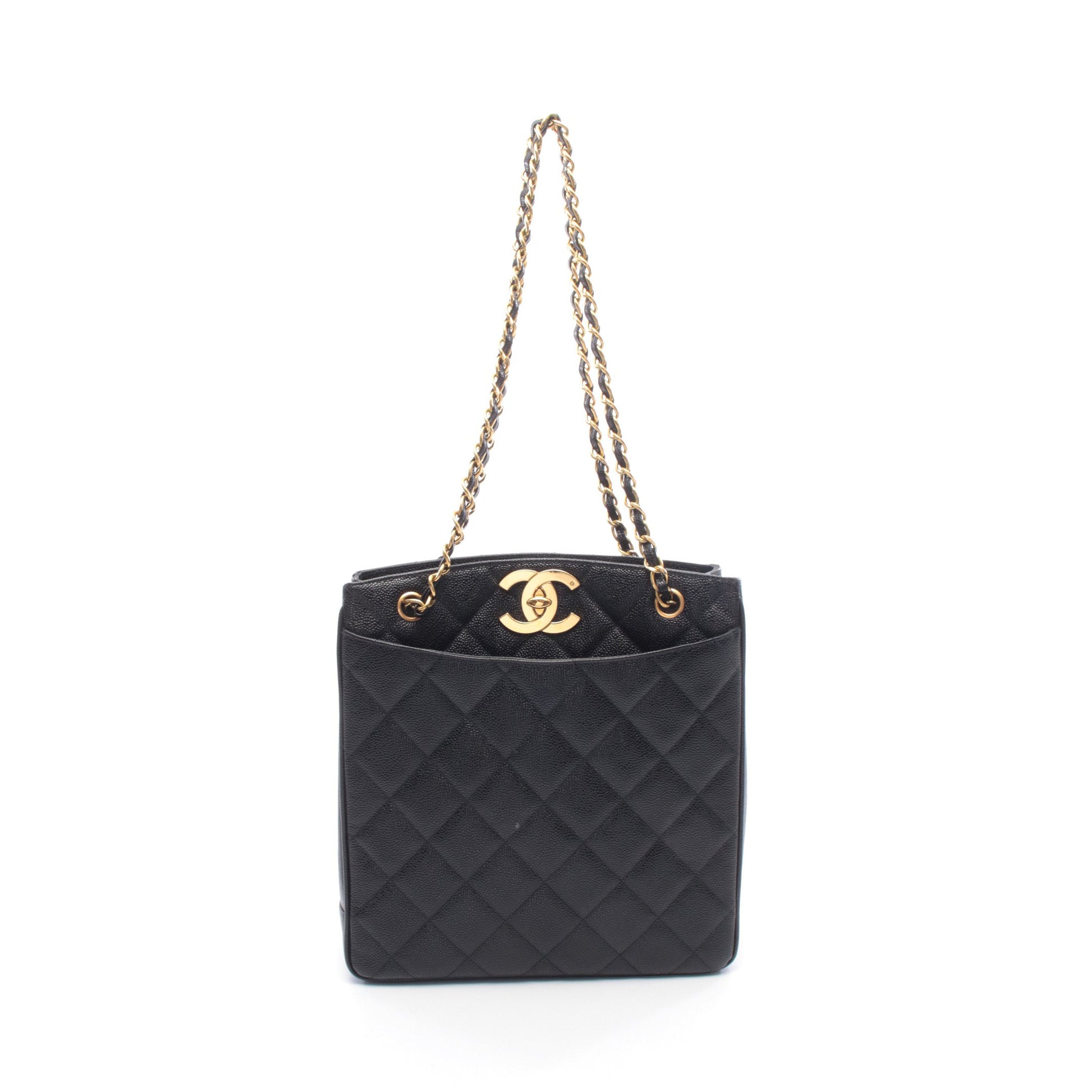 マトラッセ チェーンショルダーバッグ チェーントートバッグ キャビアスキン ブラック ゴールド金具 シャネル バッグ CHANEL