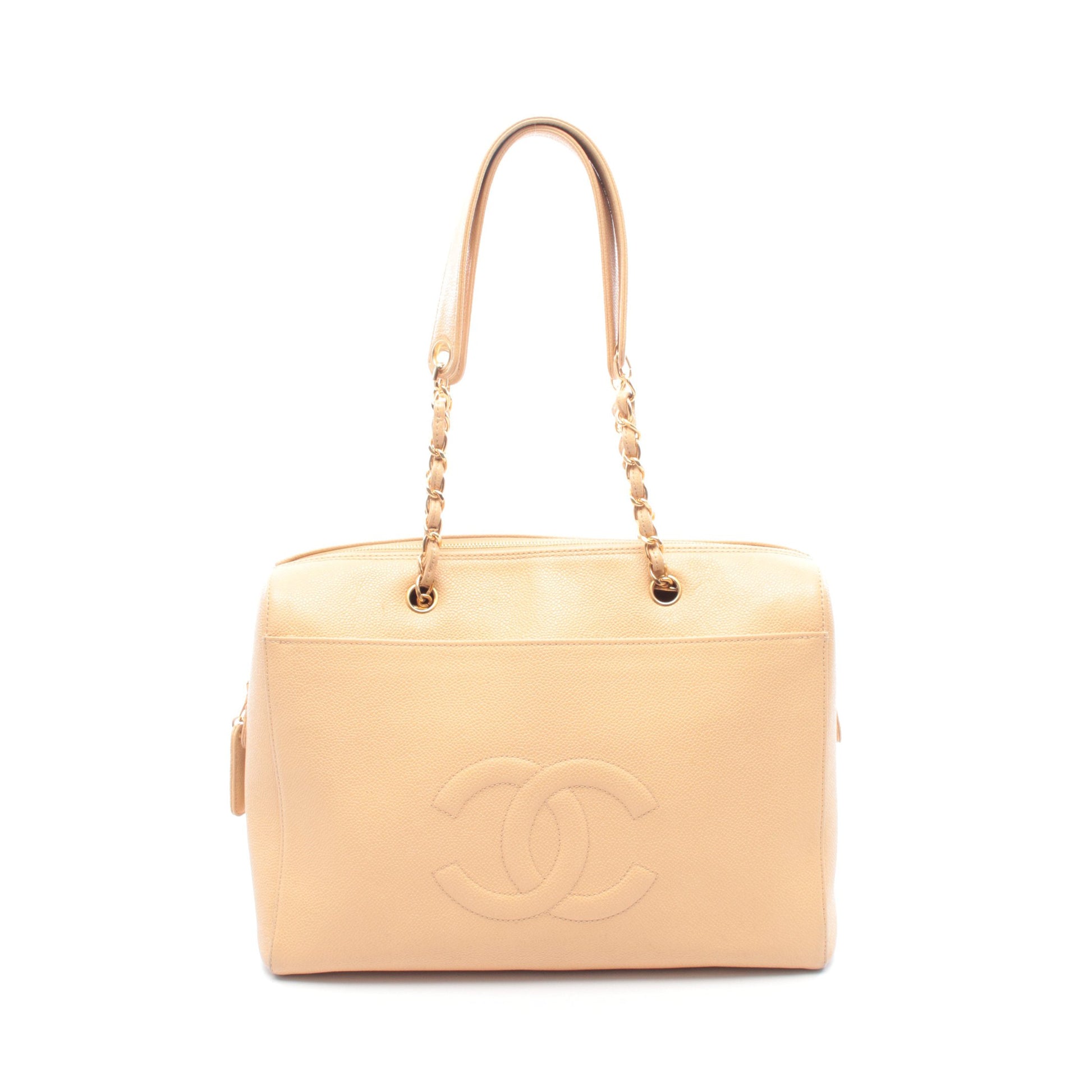 ココマーク チェーンショルダーバッグ キャビアスキン ベージュ ゴールド金具 シャネル バッグ CHANEL