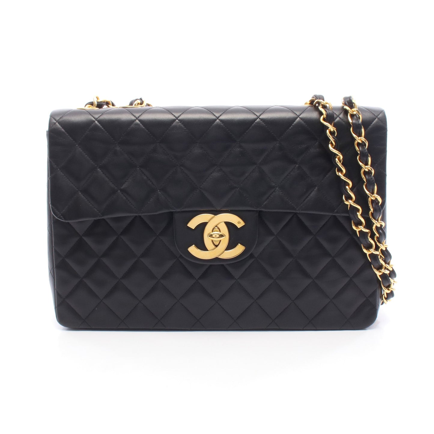 デカマトラッセ34 シングルフラップ Wチェーンショルダーバッグ ラムスキン ブラック ゴールド金具 シャネル バッグ CHANEL