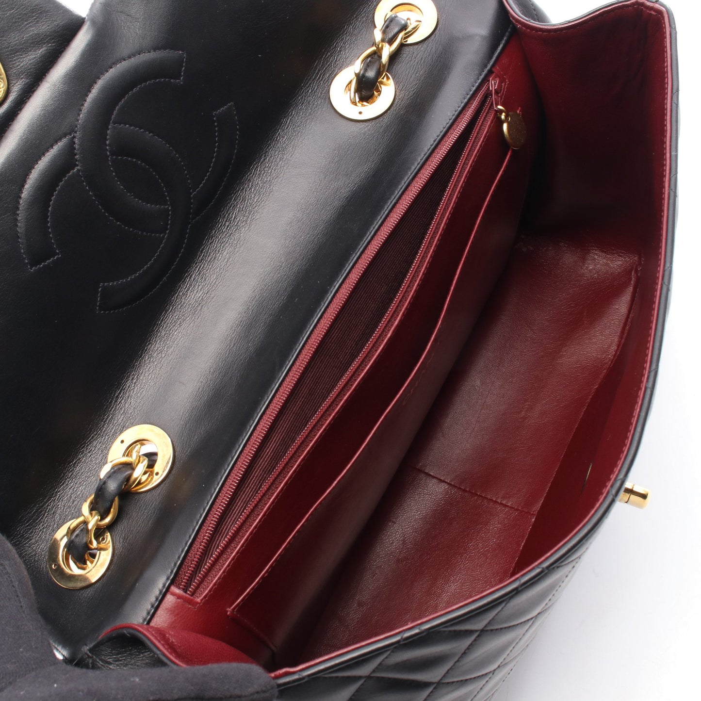 デカマトラッセ34 シングルフラップ Wチェーンショルダーバッグ ラムスキン ブラック ゴールド金具 シャネル バッグ CHANEL