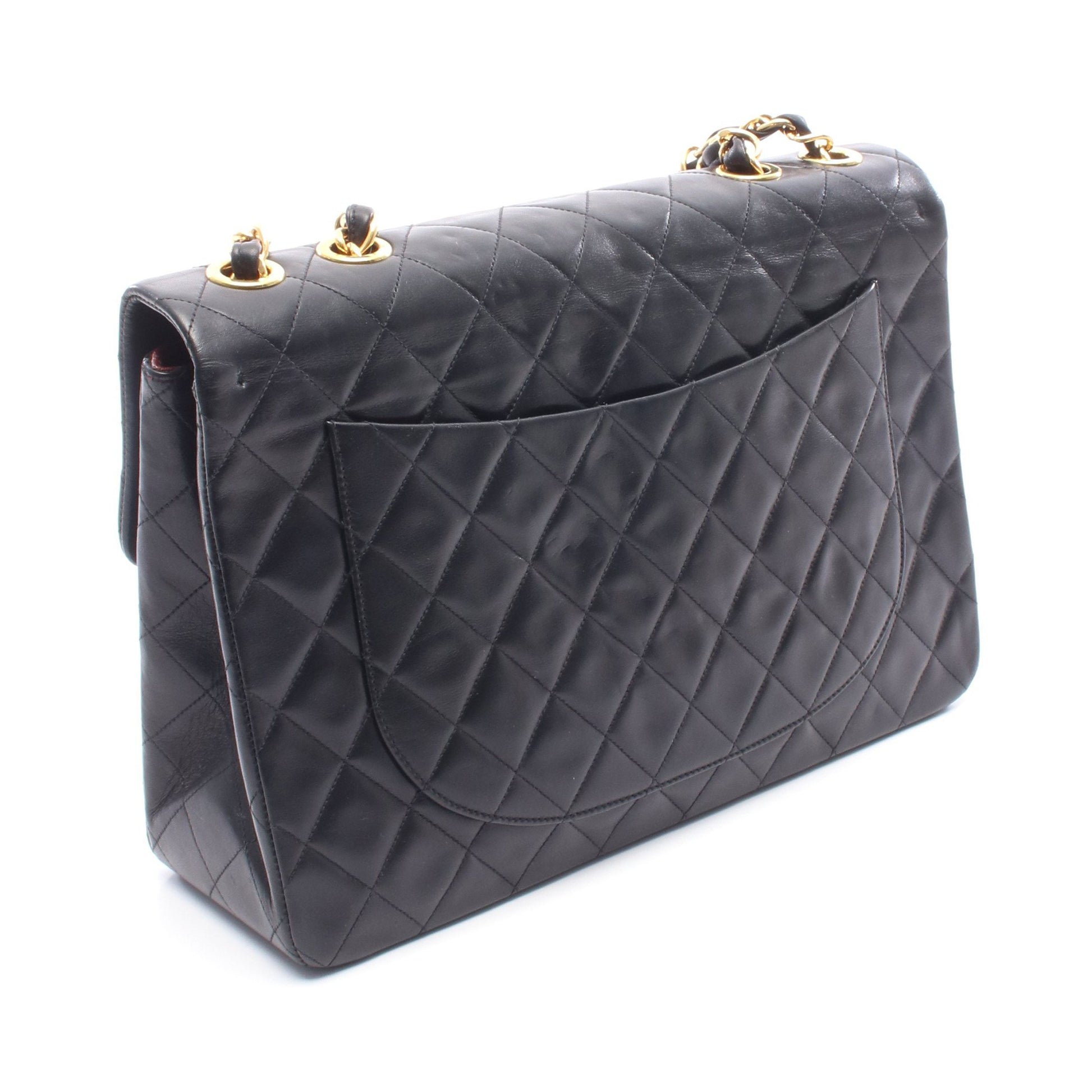 デカマトラッセ34 シングルフラップ Wチェーンショルダーバッグ ラムスキン ブラック ゴールド金具 シャネル バッグ CHANEL