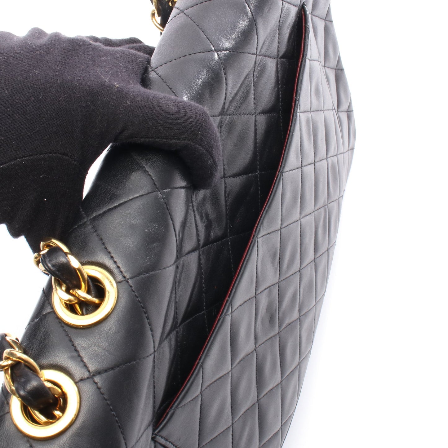 デカマトラッセ34 シングルフラップ Wチェーンショルダーバッグ ラムスキン ブラック ゴールド金具 シャネル バッグ CHANEL