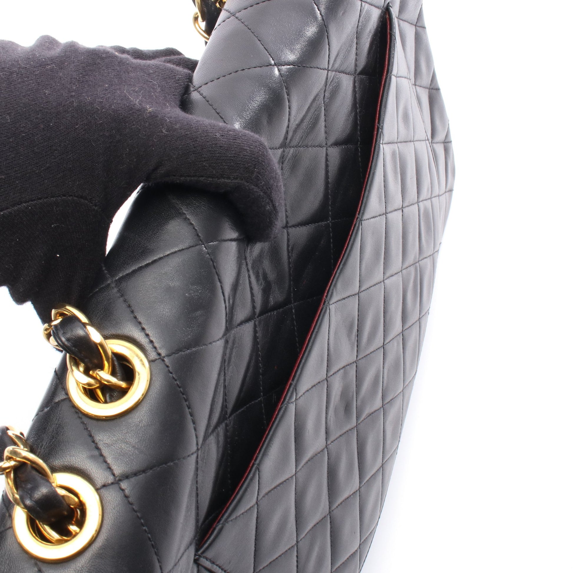 デカマトラッセ34 シングルフラップ Wチェーンショルダーバッグ ラムスキン ブラック ゴールド金具 シャネル バッグ CHANEL