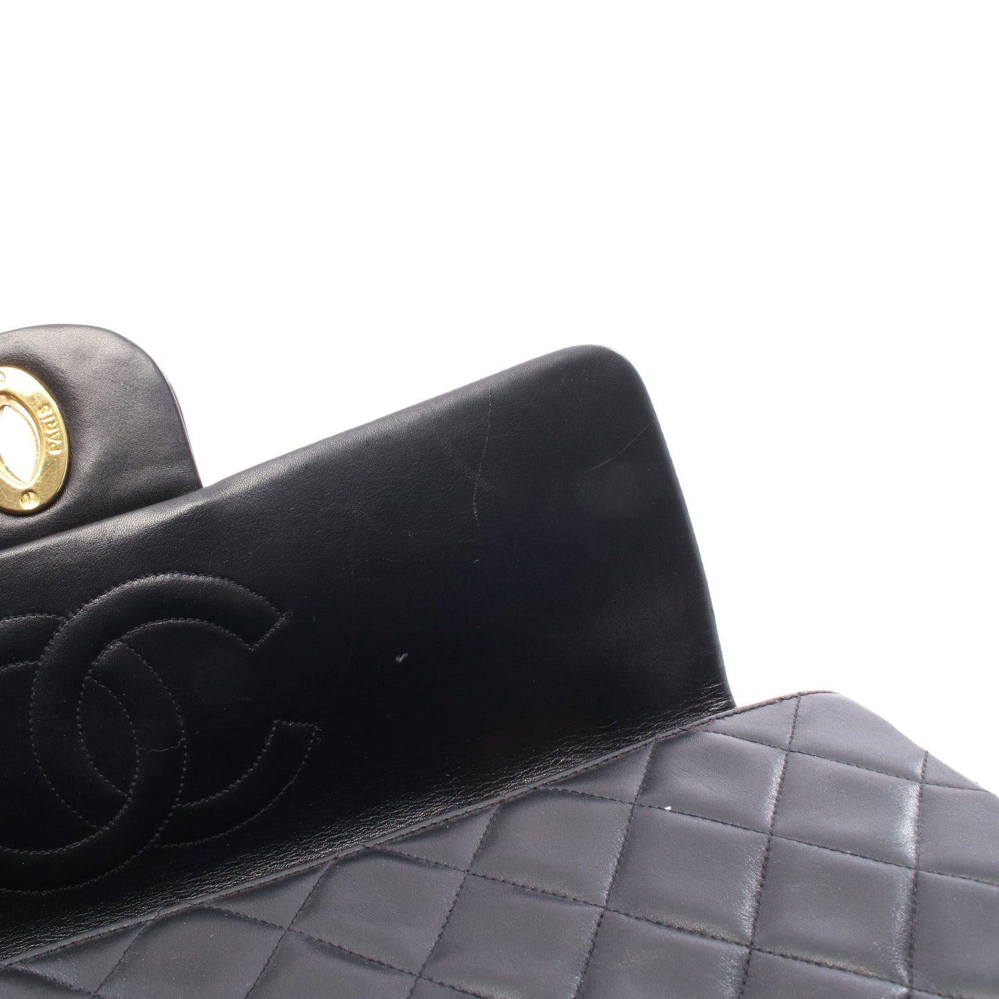 デカマトラッセ34 シングルフラップ Wチェーンショルダーバッグ ラムスキン ブラック ゴールド金具 シャネル バッグ CHANEL