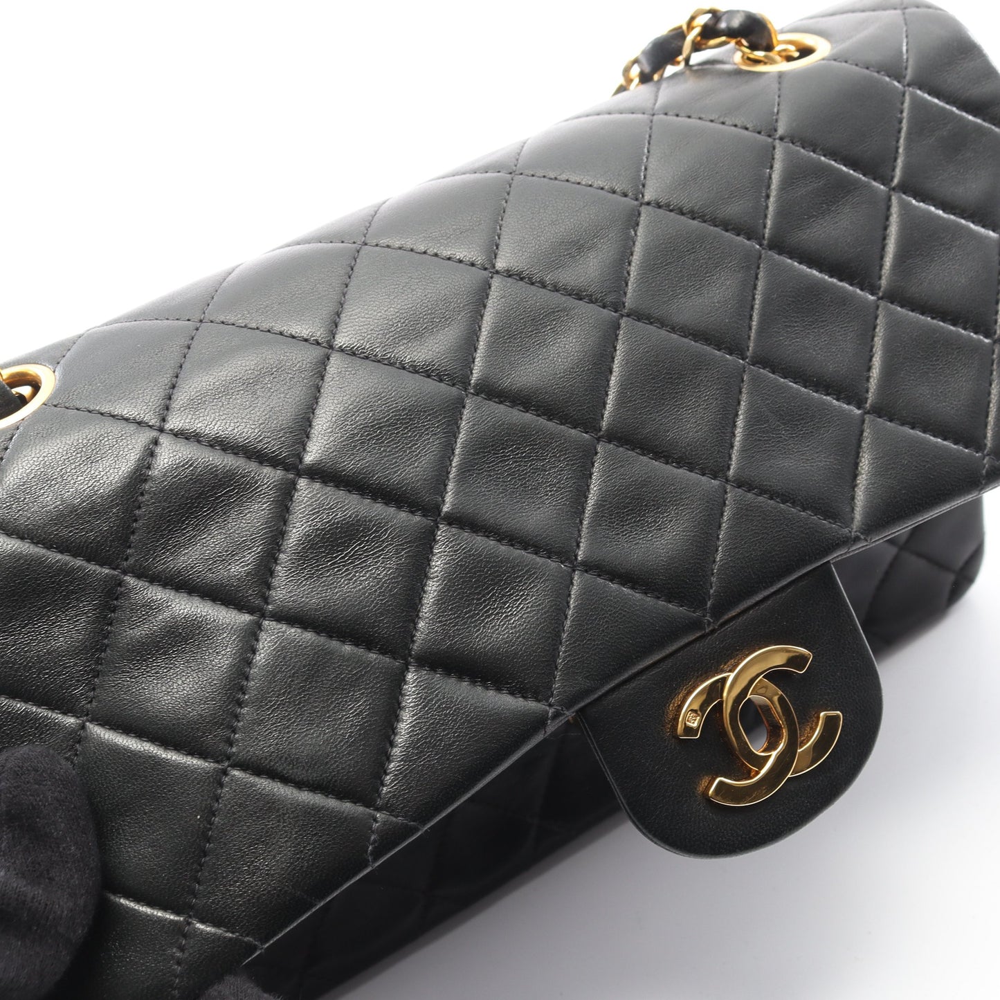 マトラッセ Wフラップ Wチェーンショルダーバッグ ラムスキン ブラック ゴールド金具 シャネル バッグ CHANEL
