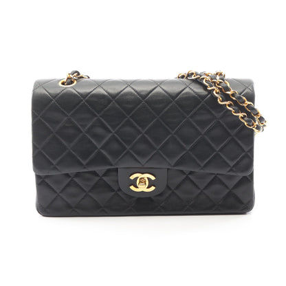 マトラッセ Wフラップ Wチェーンショルダーバッグ ラムスキン ブラック ゴールド金具 シャネル バッグ CHANEL