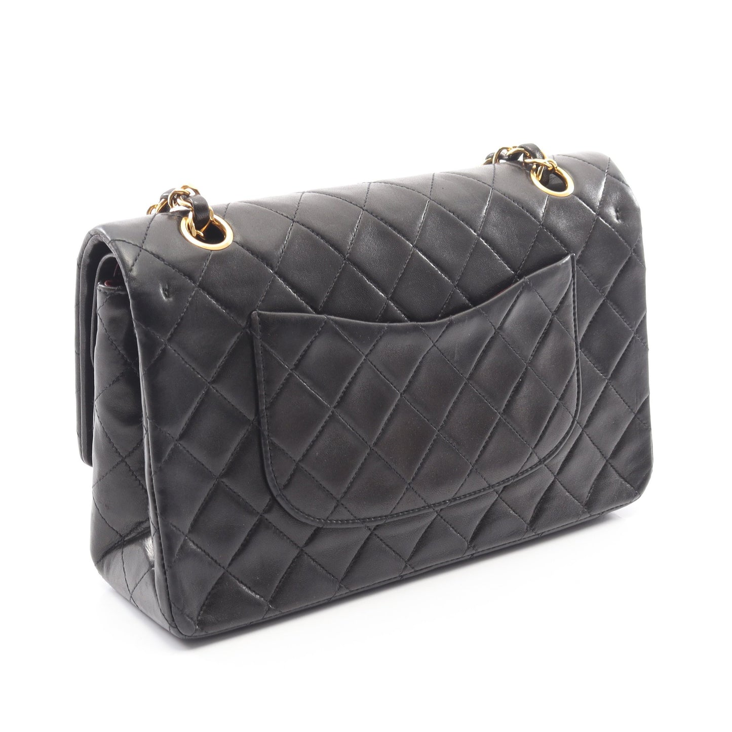 マトラッセ Wフラップ Wチェーンショルダーバッグ ラムスキン ブラック ゴールド金具 ヴィンテージ シャネル バッグ CHANEL
