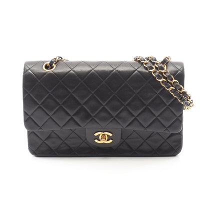 マトラッセ Wフラップ Wチェーンショルダーバッグ ラムスキン ブラック ゴールド金具 ヴィンテージ シャネル バッグ CHANEL