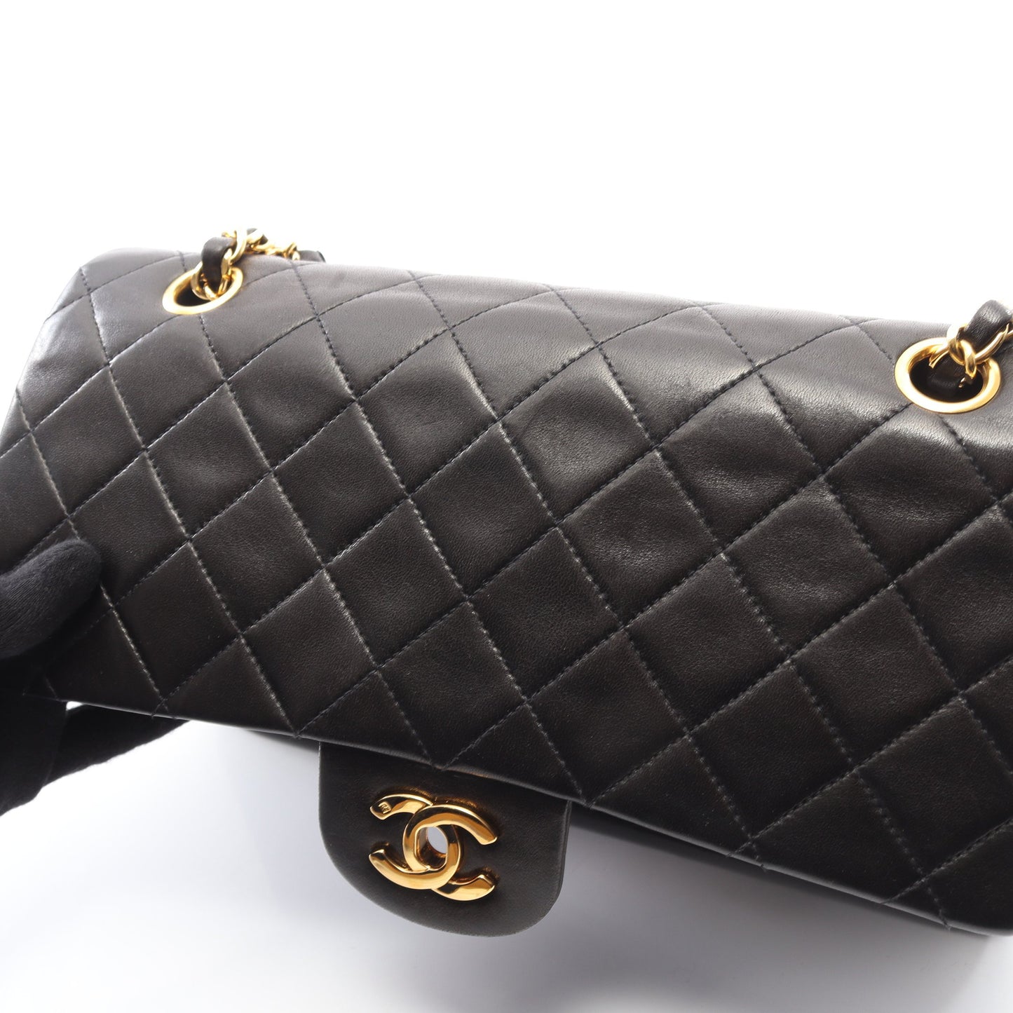 マトラッセ Wフラップ Wチェーンショルダーバッグ ラムスキン ブラック ゴールド金具 ヴィンテージ シャネル バッグ CHANEL
