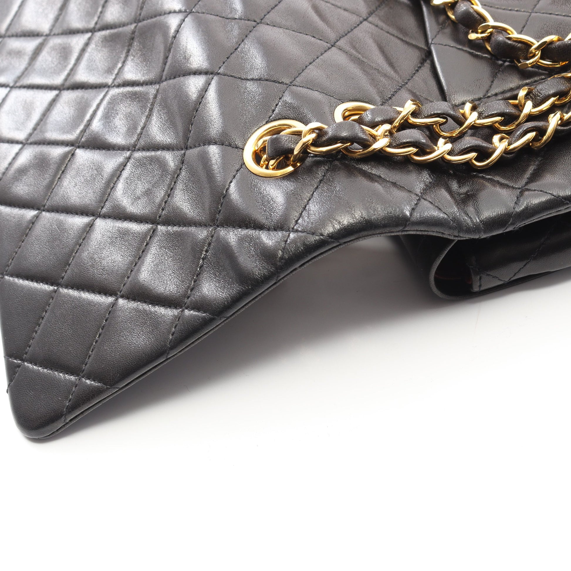 マトラッセ Wフラップ Wチェーンショルダーバッグ ラムスキン ブラック ゴールド金具 ヴィンテージ シャネル バッグ CHANEL