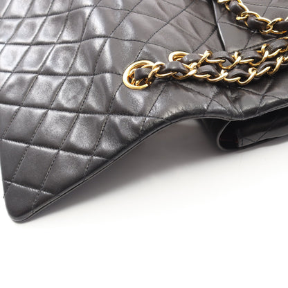 マトラッセ Wフラップ Wチェーンショルダーバッグ ラムスキン ブラック ゴールド金具 ヴィンテージ シャネル バッグ CHANEL