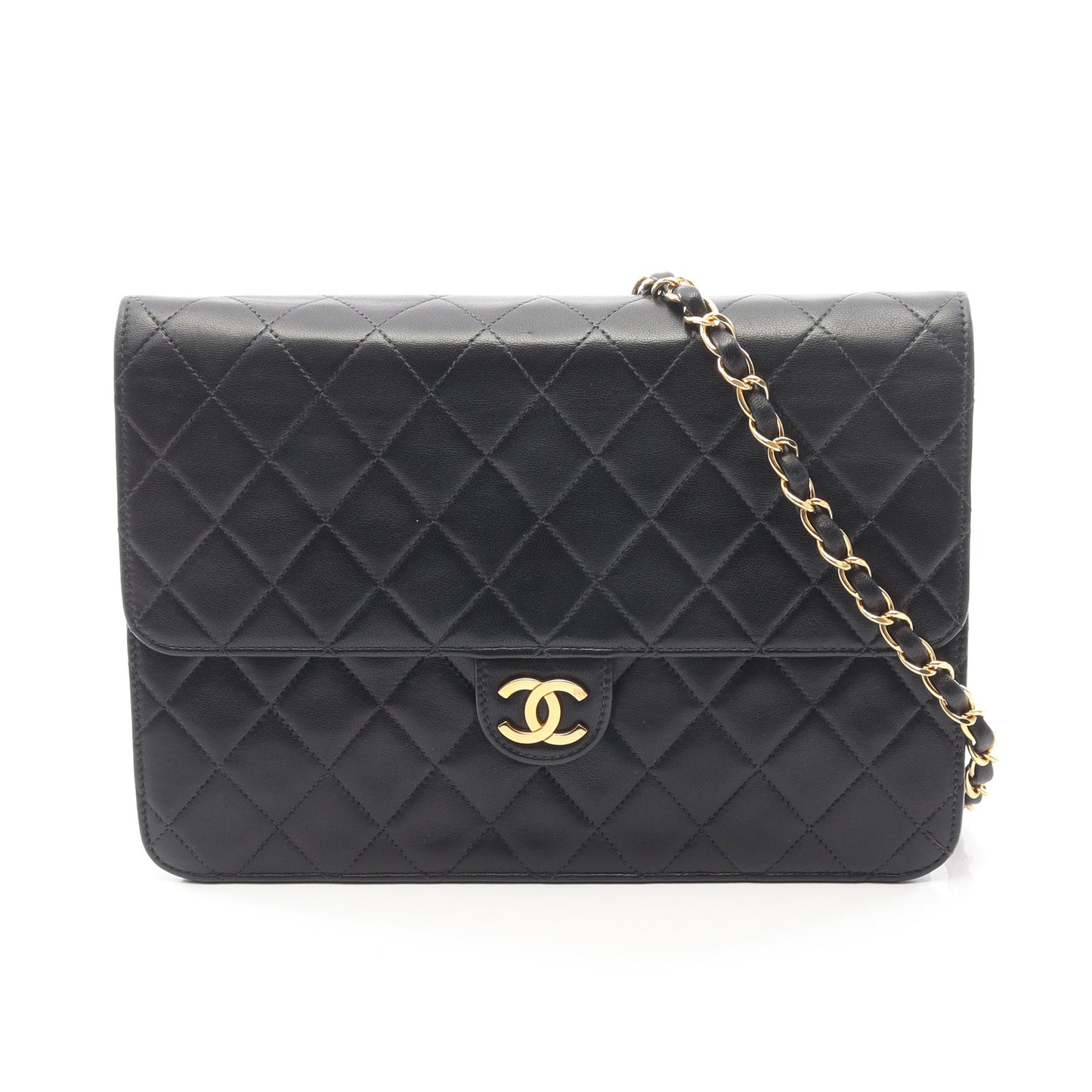 マトラッセ チェーンショルダーバッグ ラムスキン ブラック ゴールド金具 シャネル バッグ CHANEL