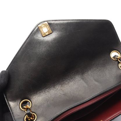 バイアスステッチ Wチェーンショルダーバッグ ラムスキン ブラック ゴールド金具 ヴィンテージ シャネル バッグ CHANEL