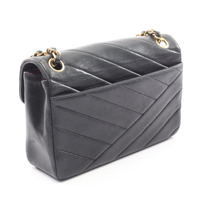 バイアスステッチ Wチェーンショルダーバッグ ラムスキン ブラック ゴールド金具 ヴィンテージ シャネル バッグ CHANEL