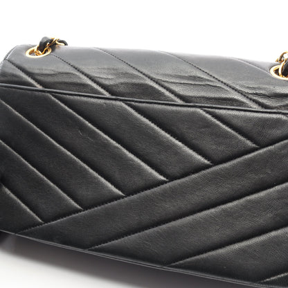 バイアスステッチ Wチェーンショルダーバッグ ラムスキン ブラック ゴールド金具 ヴィンテージ シャネル バッグ CHANEL