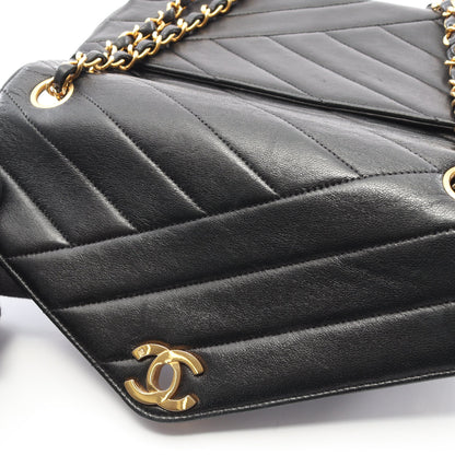 バイアスステッチ Wチェーンショルダーバッグ ラムスキン ブラック ゴールド金具 ヴィンテージ シャネル バッグ CHANEL
