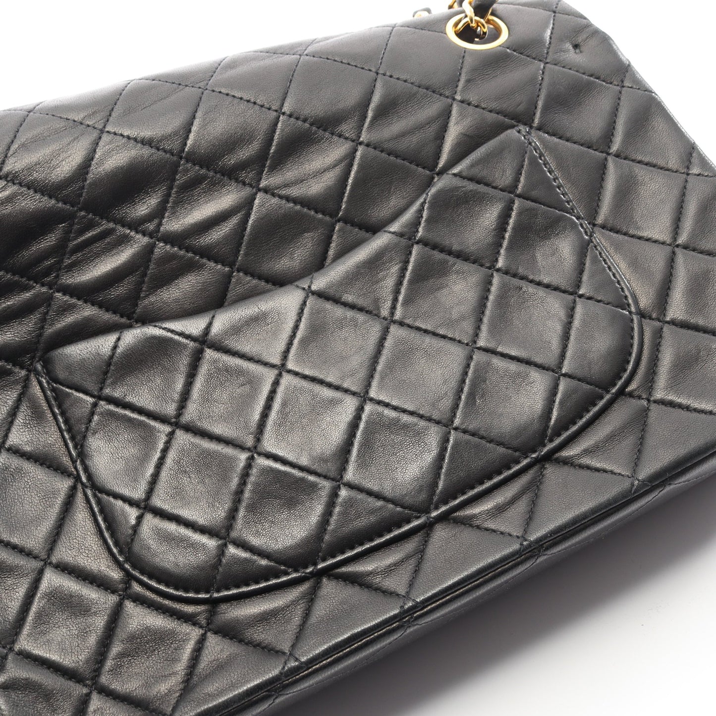 マトラッセ Wフラップ Wチェーンショルダーバッグ ラムスキン ブラック ゴールド金具 シャネル バッグ CHANEL