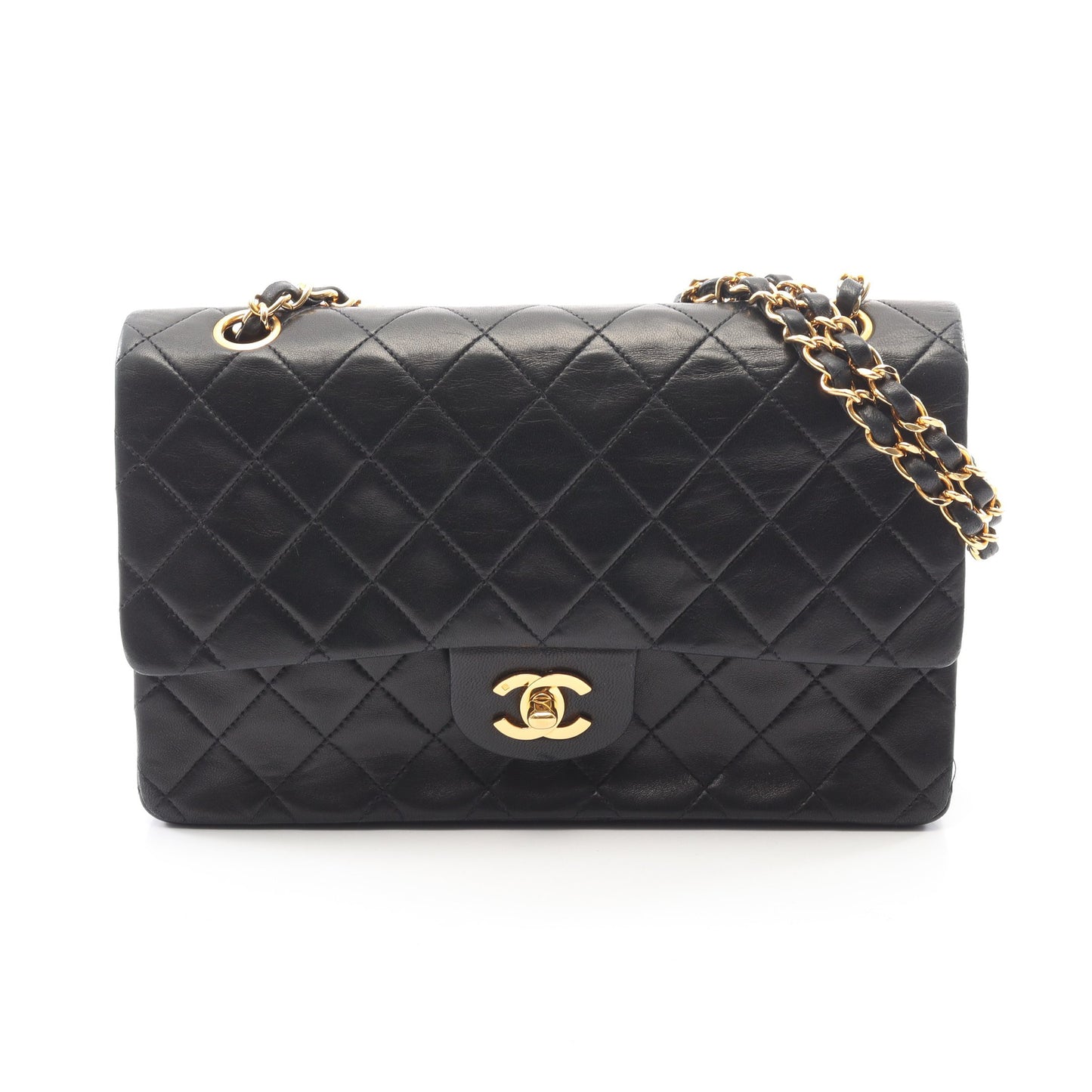 マトラッセ Wフラップ Wチェーンショルダーバッグ ラムスキン ブラック ゴールド金具 シャネル バッグ CHANEL