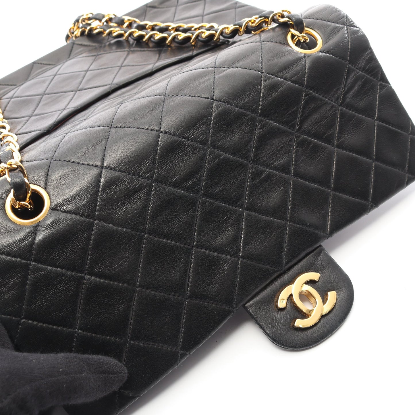 マトラッセ Wフラップ Wチェーンショルダーバッグ ラムスキン ブラック ゴールド金具 シャネル バッグ CHANEL
