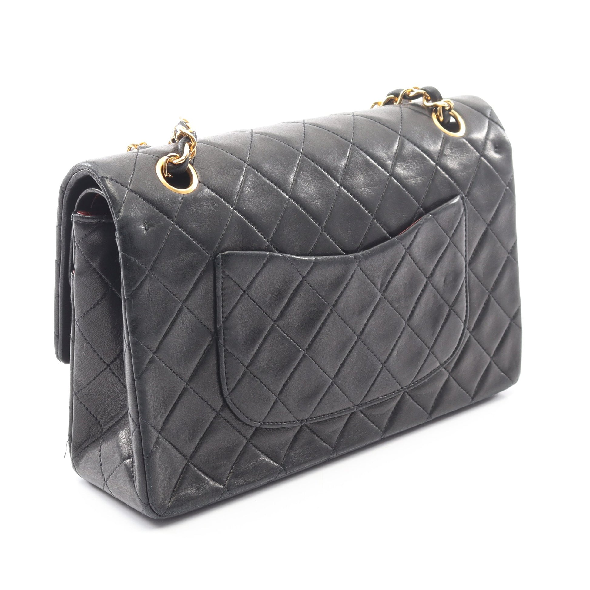 マトラッセ Wフラップ Wチェーンショルダーバッグ ラムスキン ブラック ゴールド金具 シャネル バッグ CHANEL