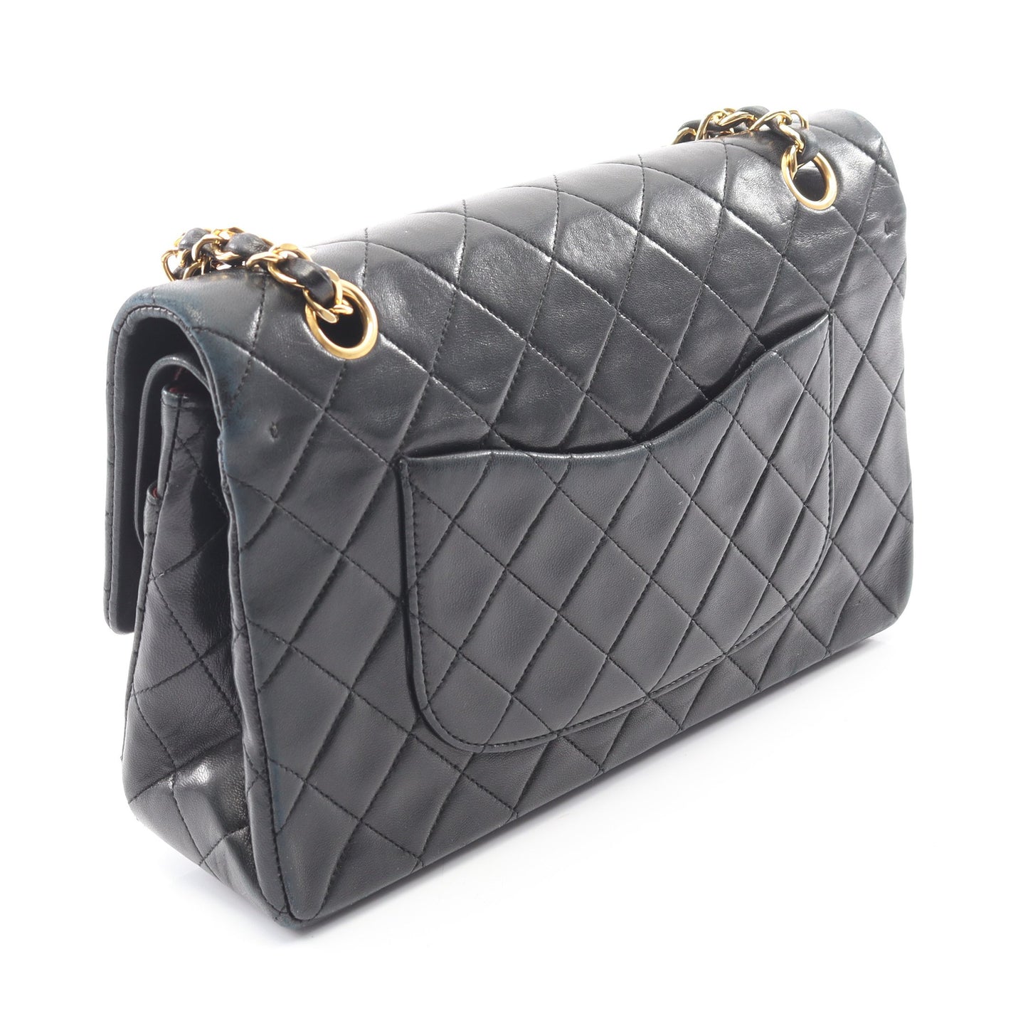 マトラッセ Wフラップ Wチェーンショルダーバッグ ラムスキン ブラック ゴールド金具 ヴィンテージ シャネル バッグ CHANEL