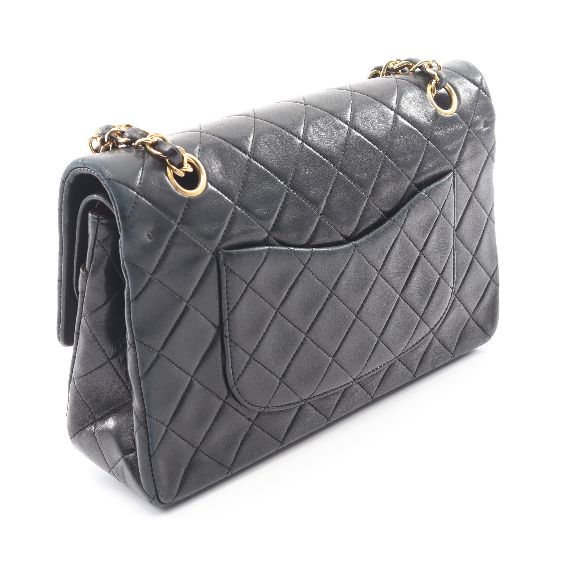 マトラッセ Wフラップ Wチェーンショルダーバッグ ラムスキン ブラック ゴールド金具 ヴィンテージ シャネル バッグ CHANEL