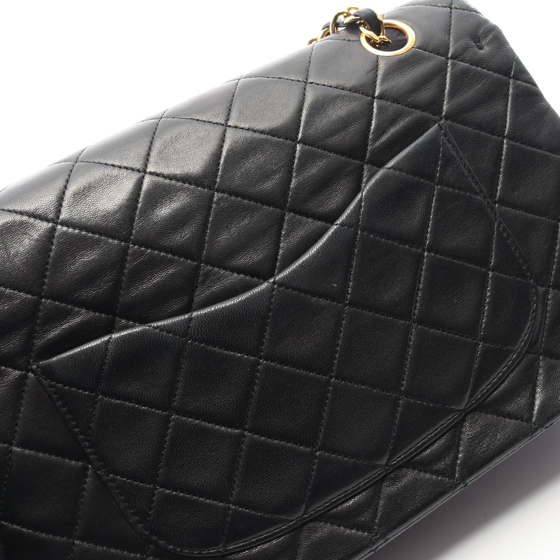 マトラッセ Wフラップ Wチェーンショルダーバッグ ラムスキン ブラック ゴールド金具 ヴィンテージ シャネル バッグ CHANEL