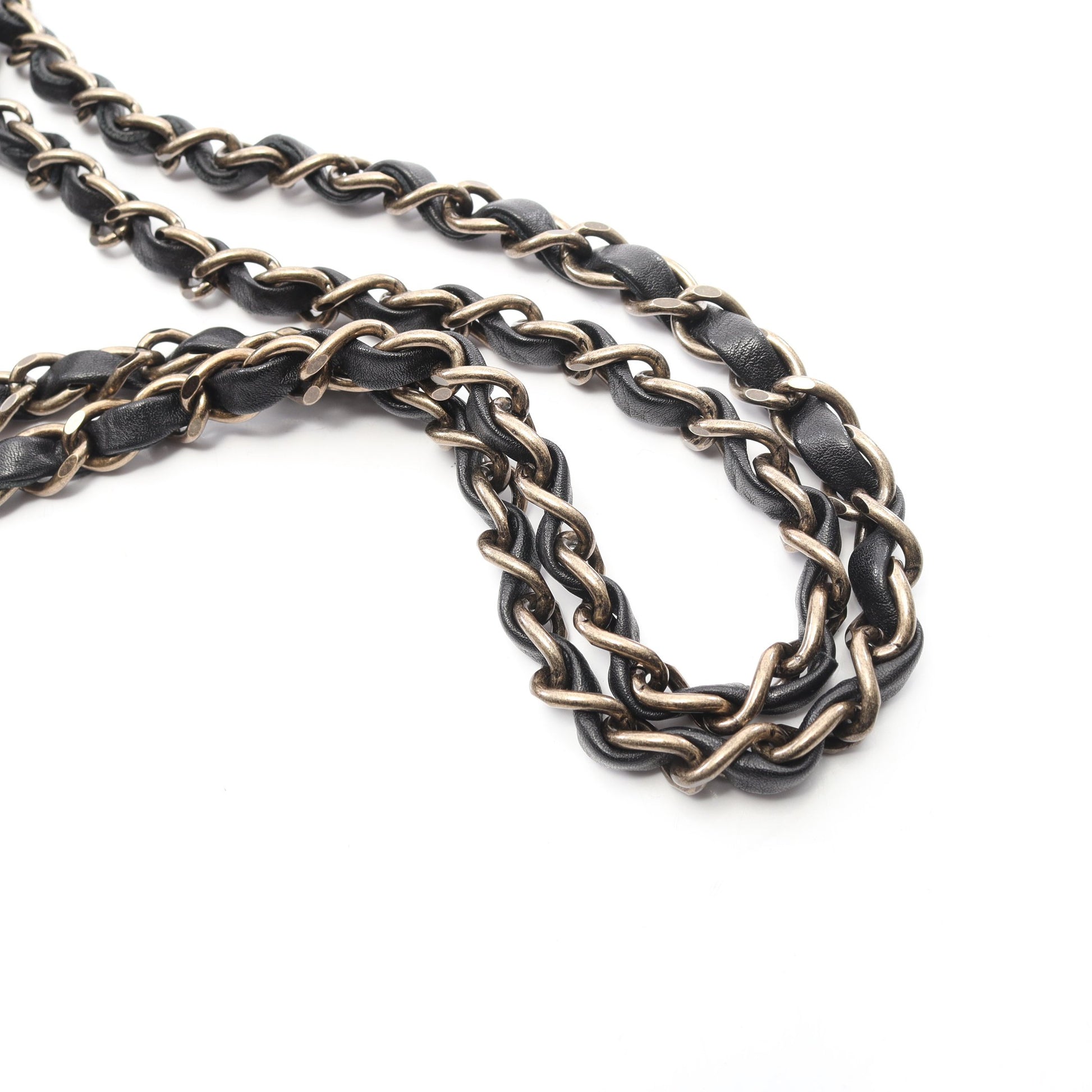 ワイルドステッチ Wチェーンショルダーバッグ レザー ブラック ゴールド金具 シャネル バッグ CHANEL