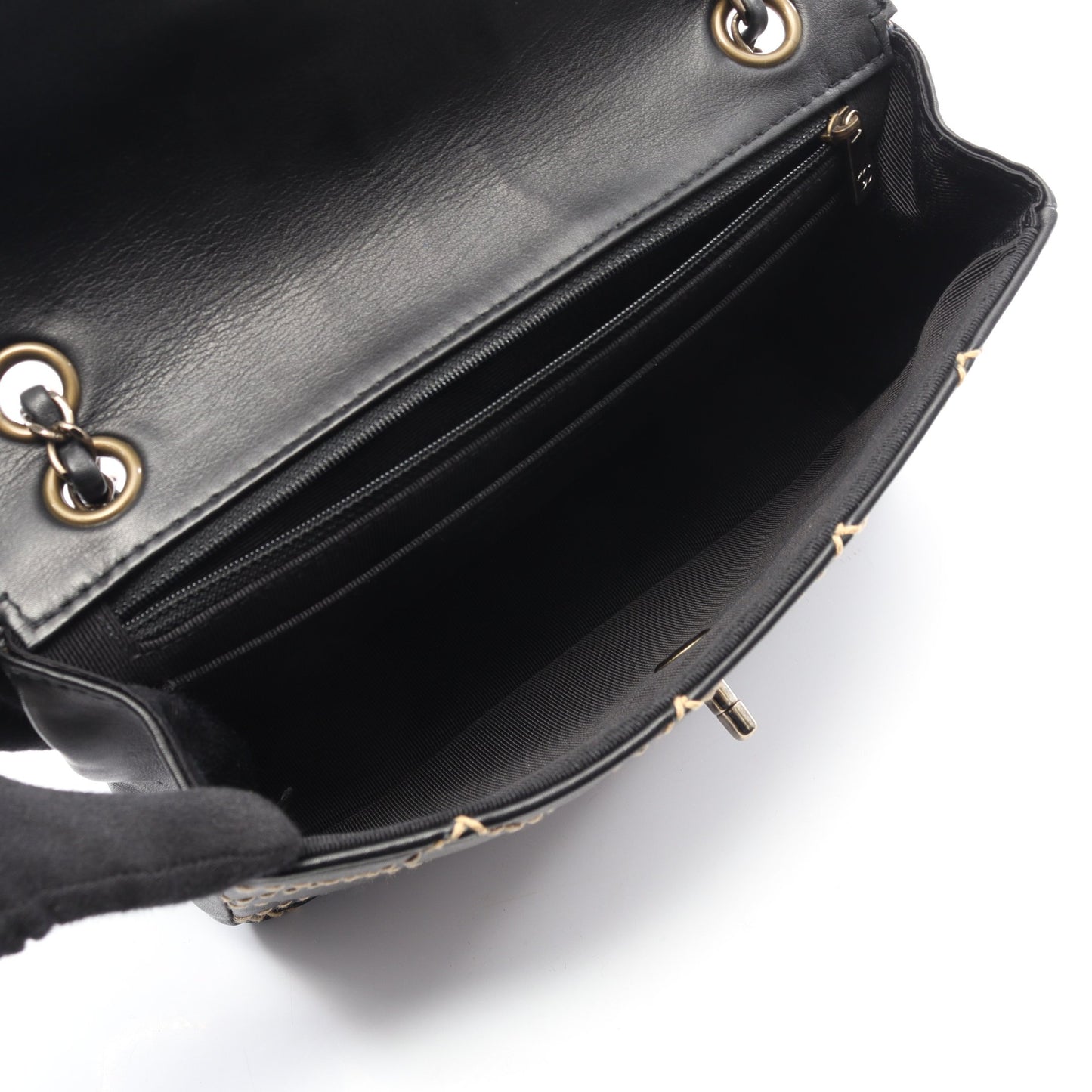 ワイルドステッチ Wチェーンショルダーバッグ レザー ブラック ゴールド金具 シャネル バッグ CHANEL