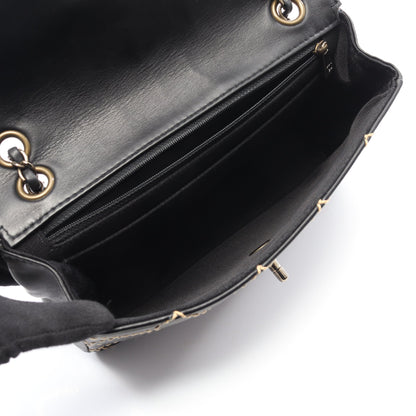 ワイルドステッチ Wチェーンショルダーバッグ レザー ブラック ゴールド金具 シャネル バッグ CHANEL