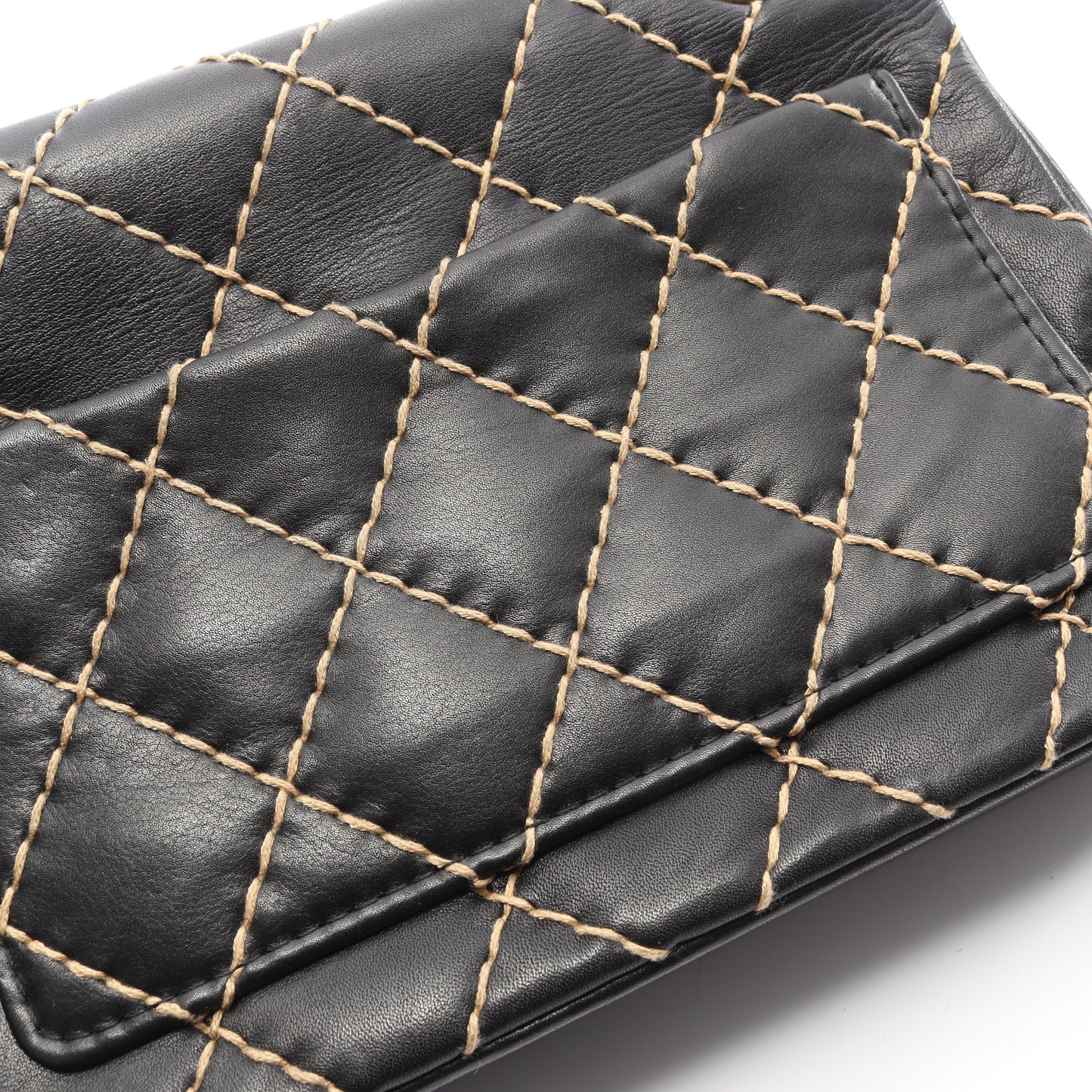 ワイルドステッチ Wチェーンショルダーバッグ レザー ブラック ゴールド金具 シャネル バッグ CHANEL