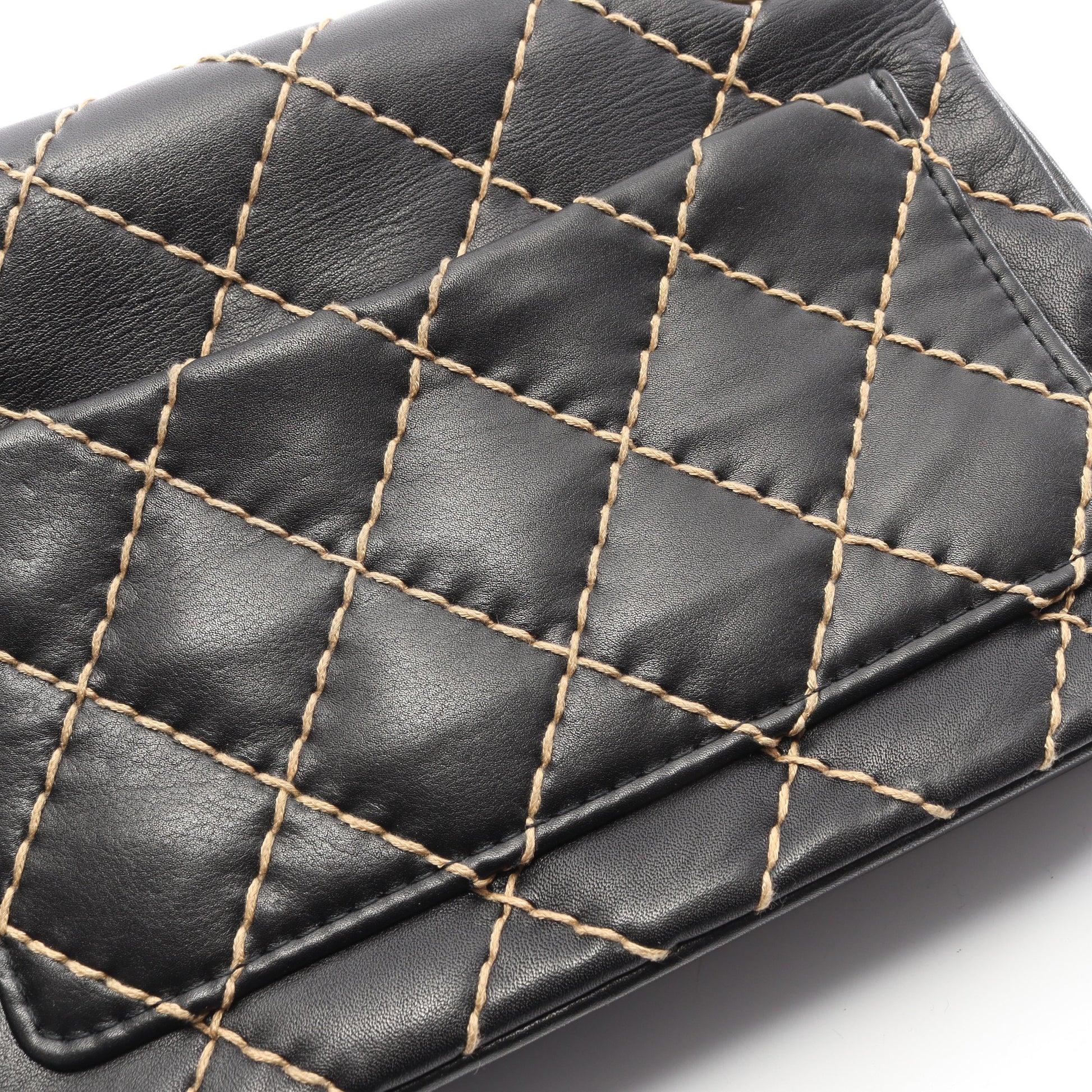 ワイルドステッチ Wチェーンショルダーバッグ レザー ブラック ゴールド金具 シャネル バッグ CHANEL