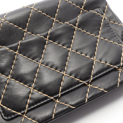 ワイルドステッチ Wチェーンショルダーバッグ レザー ブラック ゴールド金具 シャネル バッグ CHANEL