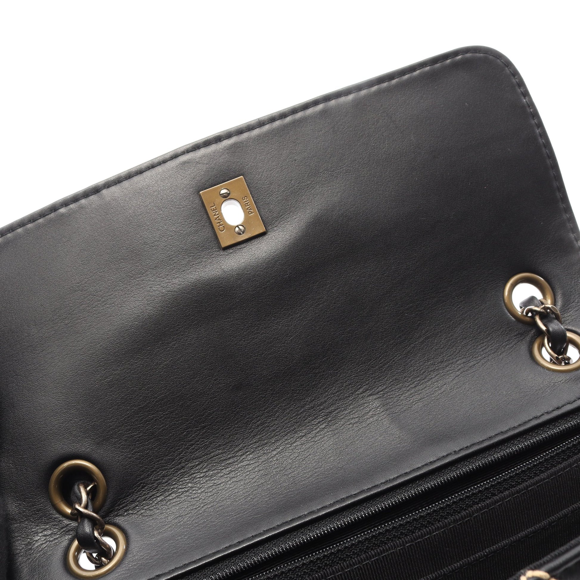 ワイルドステッチ Wチェーンショルダーバッグ レザー ブラック ゴールド金具 シャネル バッグ CHANEL