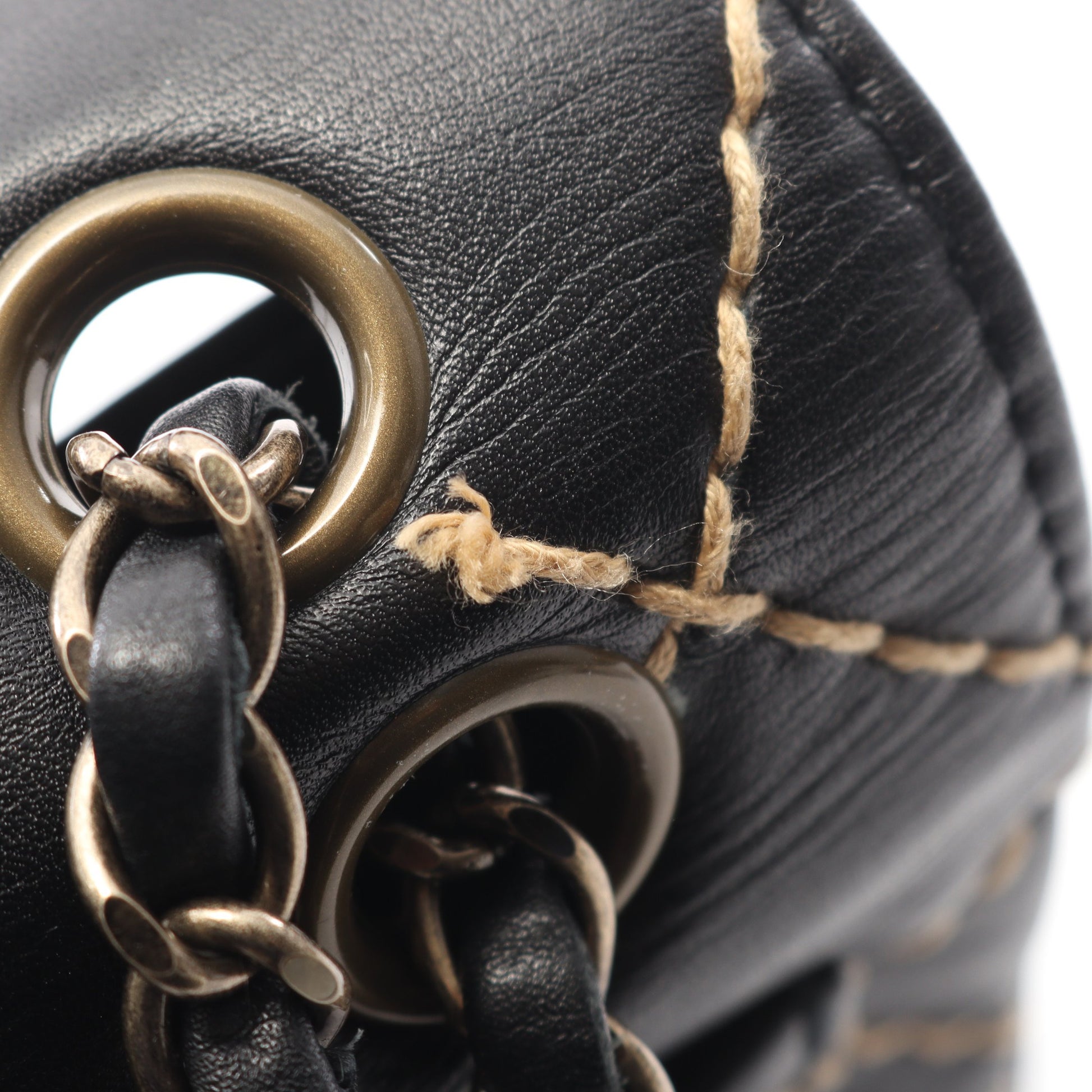 ワイルドステッチ Wチェーンショルダーバッグ レザー ブラック ゴールド金具 シャネル バッグ CHANEL