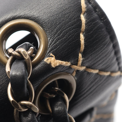 ワイルドステッチ Wチェーンショルダーバッグ レザー ブラック ゴールド金具 シャネル バッグ CHANEL