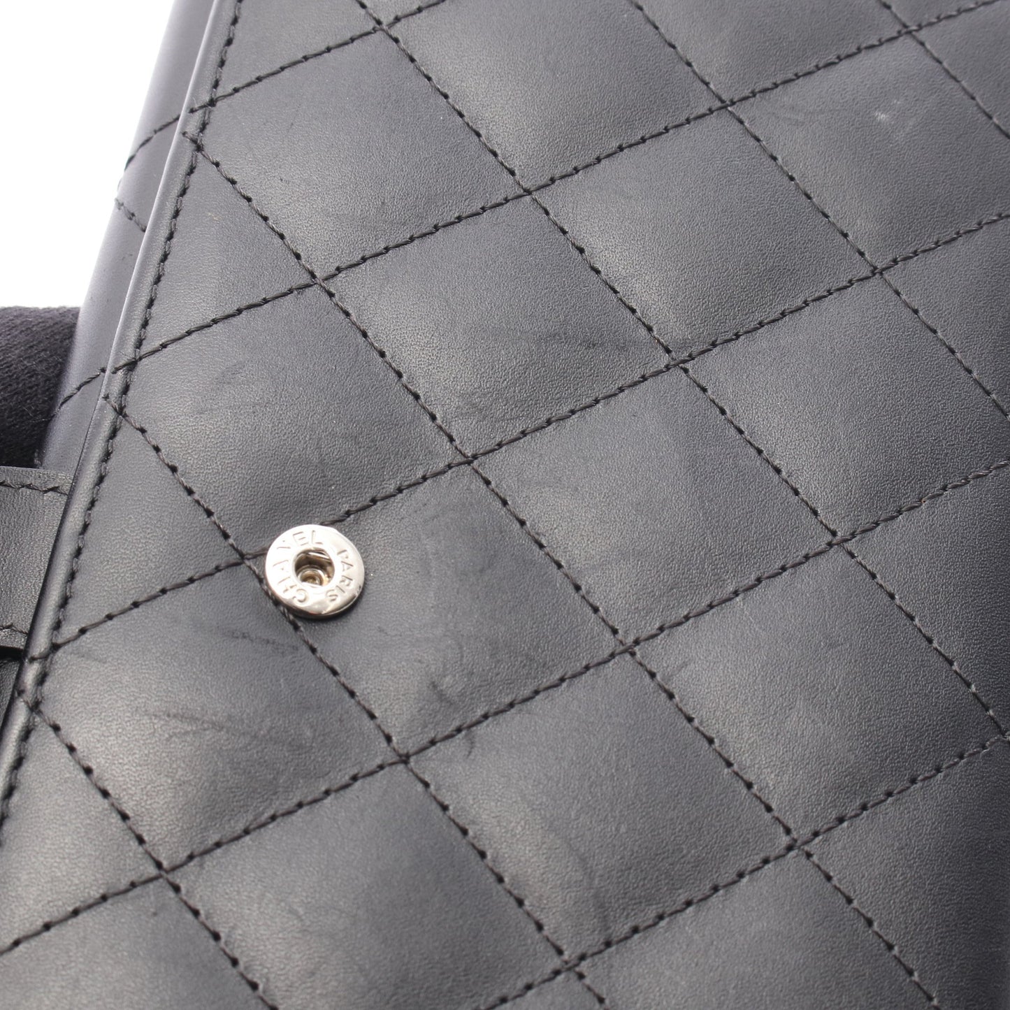 カンボンライン 二つ折り長財布 Wホック財布 レザー エナメルレザー ブラック シルバー金具 シャネル 財布・小物 CHANEL