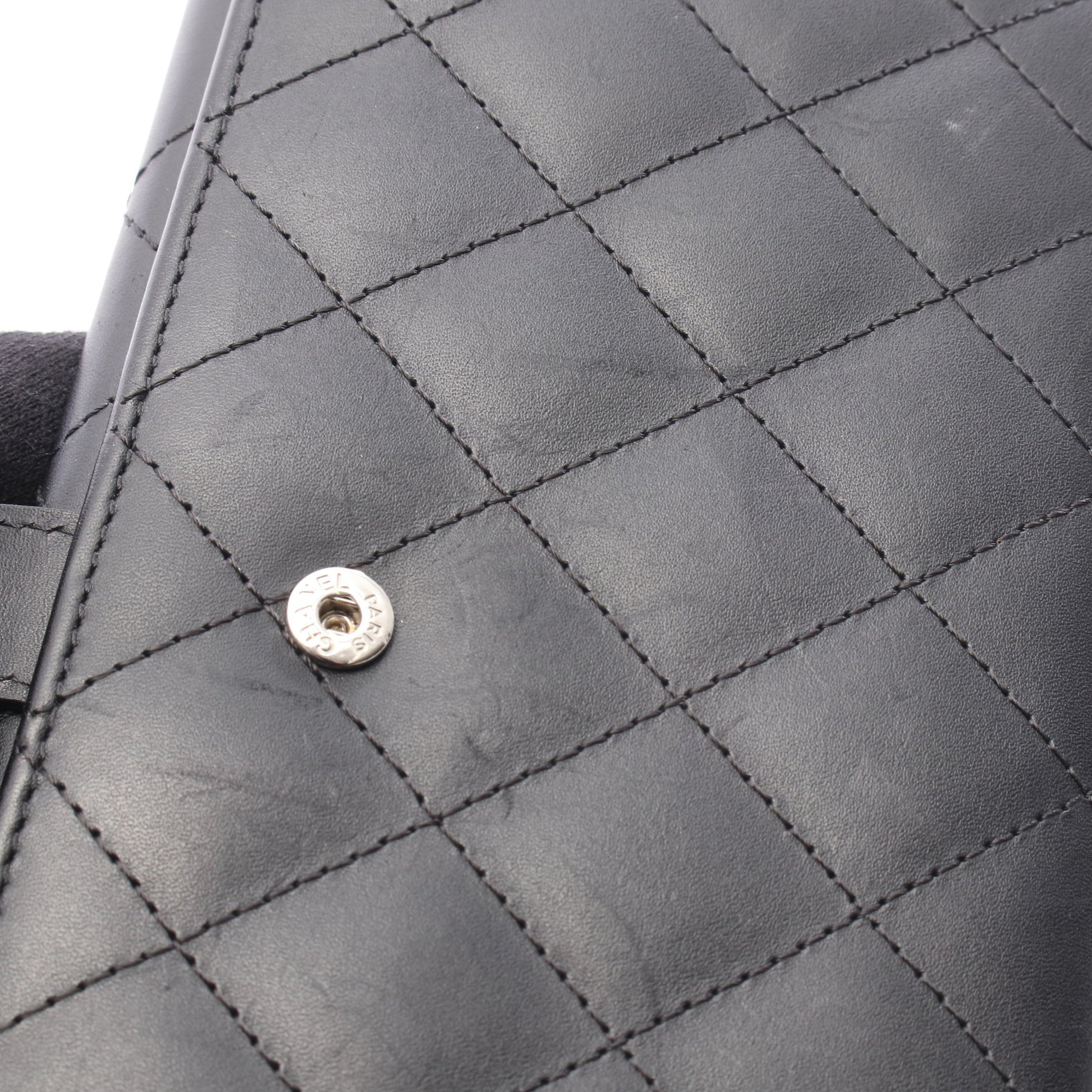 カンボンライン 二つ折り長財布 Wホック財布 レザー エナメルレザー ブラック シルバー金具 シャネル 財布・小物 CHANEL